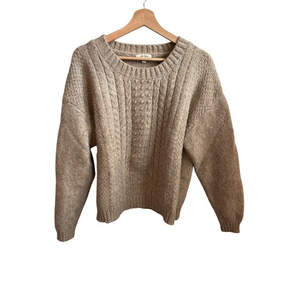 Max Studio Cable Knit Sweater Women's Size L Tan Pullover Top - Picture 1 of 4